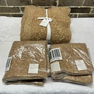 Pottery Barn Diamond Cable Knit Throw 50 x 60 + 2 Pillow Covers 20 Sq. Brown NEW